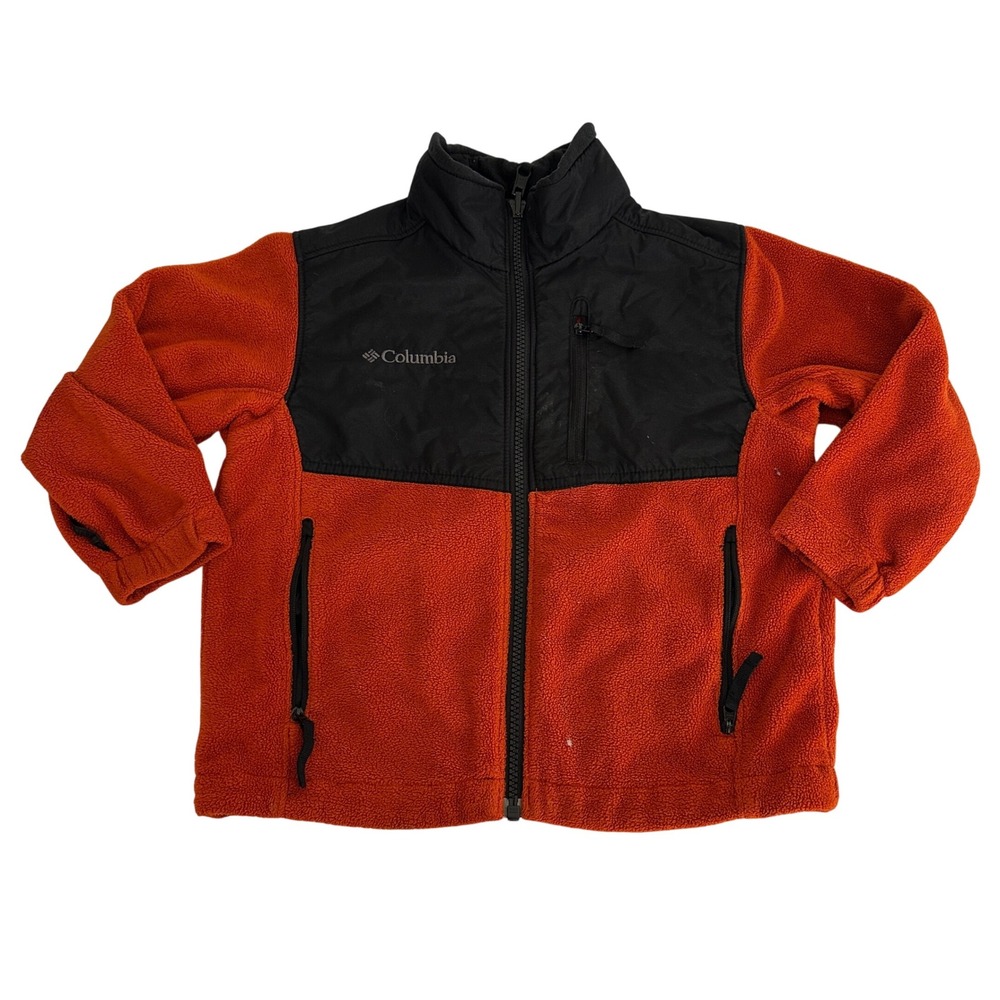 Columbia Boys Fleece Jacket‎ Full Zip Black Orange Youth Size 4/5 Color Block